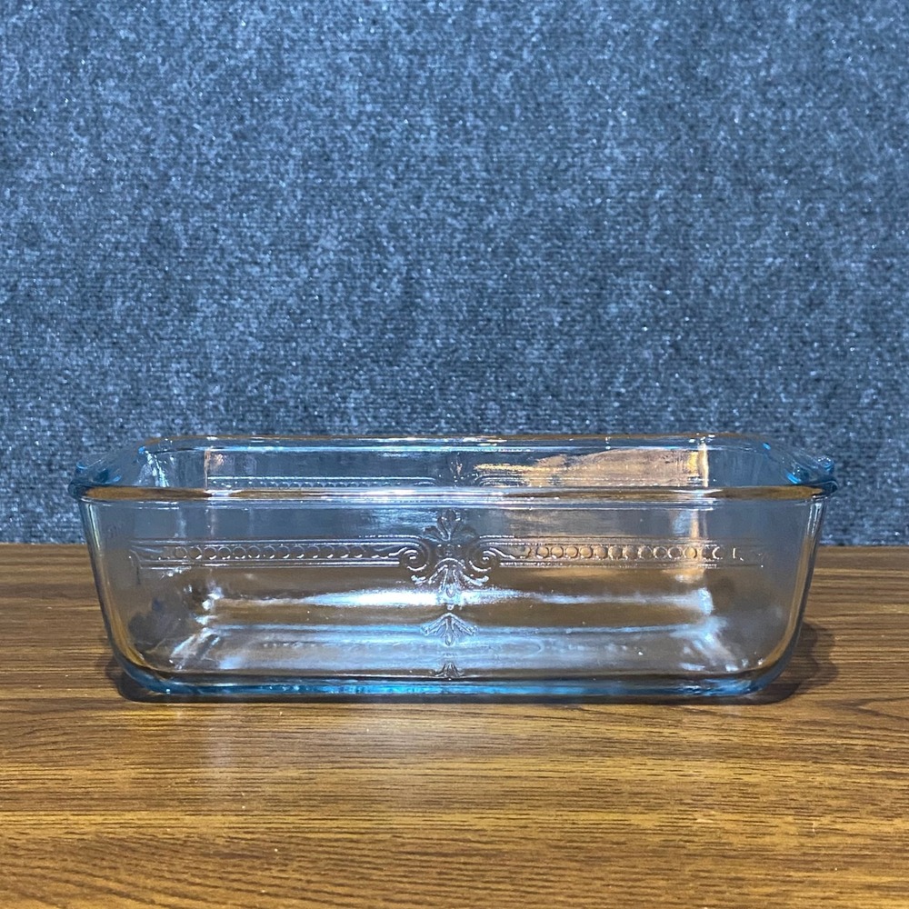 Fire-King Philbe Sapphire Blue Glass Loaf Pan Vintage 1940s Embossed 1.5‎ Qt